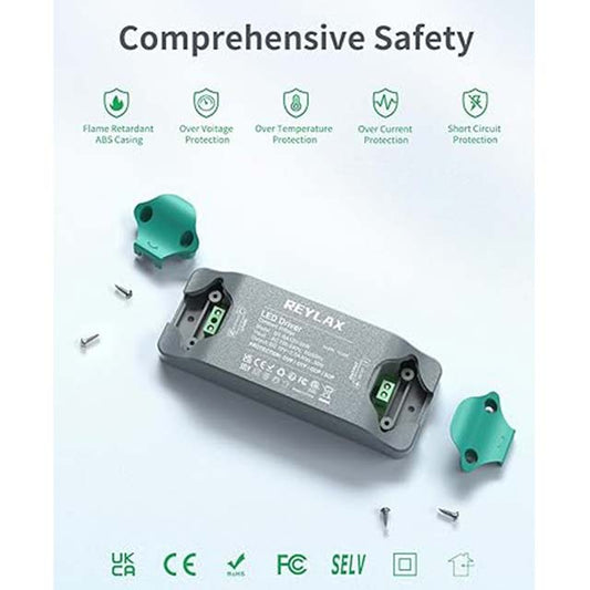 REYLAX 12V 30W LED Driver Power Supply - Slim AC to DC 12V Constant Voltage Adapter, 100/240V Input, 2.5A for LED Strip Lights and Low Voltage LED Transformers
