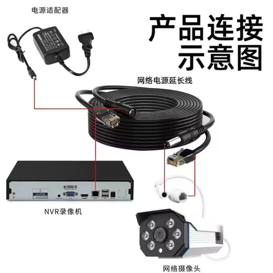 RJ45 Ethernet Cable with DC Power – Cat5 LAN Network Cord for POE IP & WiFi Surveillance Cameras