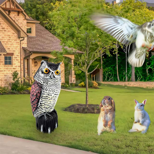 Realistic Rotating Owl Decoy – Outdoor Scarecrow Fake Owl Statue to Deter Birds &amp; Pigeons (1 Pack)