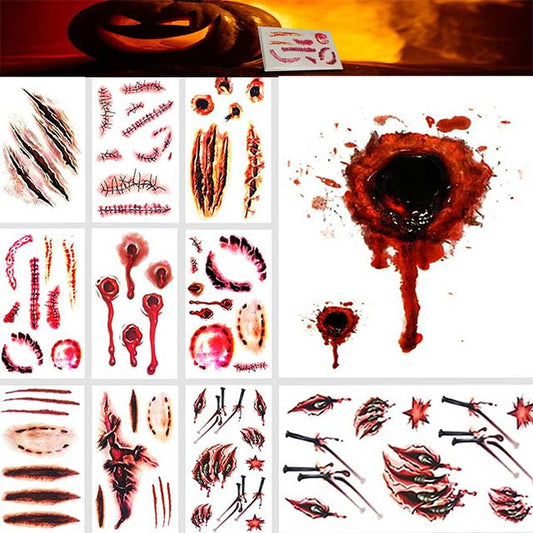 Realistic Zombie Scar Temporary Tattoo Stickers – Waterproof Fake Bloody Wound &amp; Stitched Scab Makeup for Halloween Masquerade Pranks