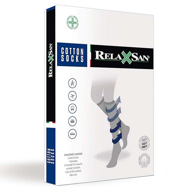 RelaxSan 820 Unisex Cotton Compression Socks – 15-20 mmHg Graduated Support, Size 5-XL [EU 43-45] in White