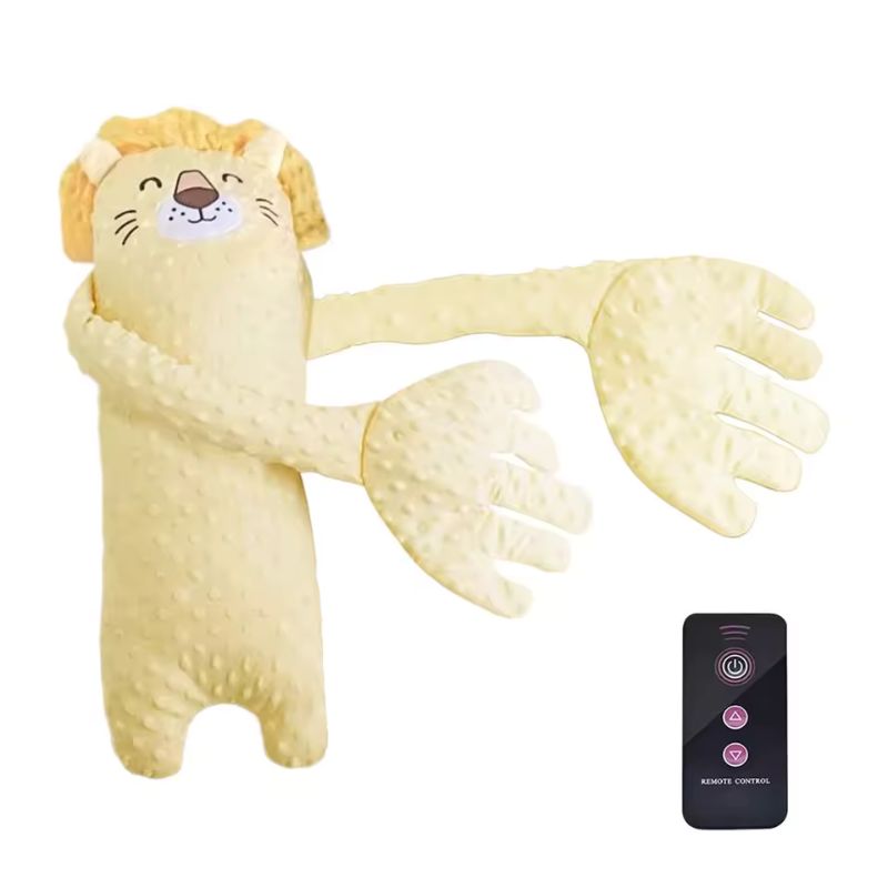 Apaise-bébé électrique télécommandé – Oreiller tapotant Ours de dessin animé 68 cm – Poupée apaisante multifonctionnelle en peluche avec massage rythmique et rembourrage en coton perlé pour nourrissons