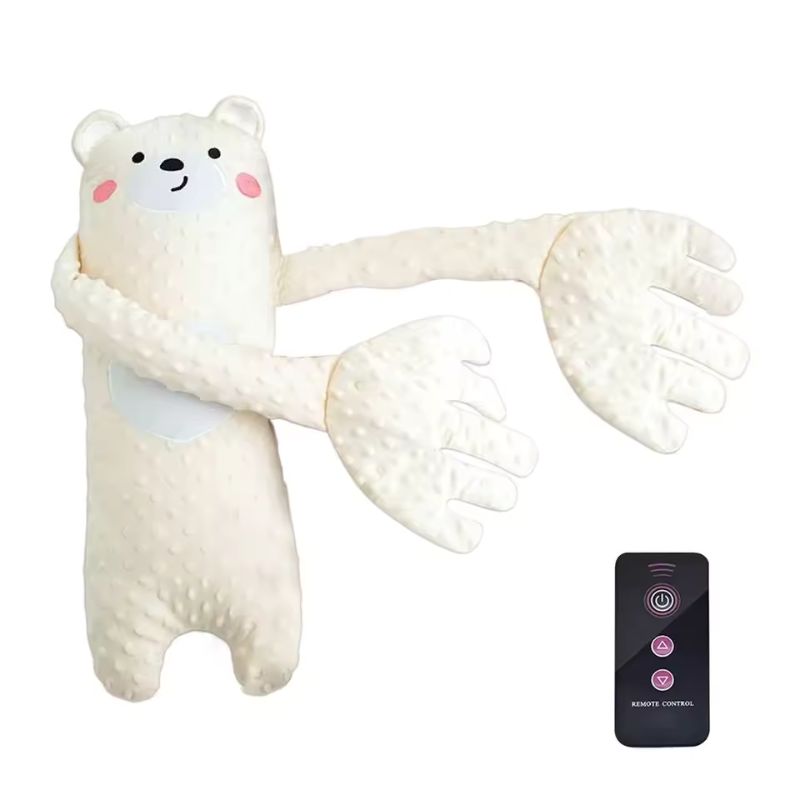 Apaise-bébé électrique télécommandé – Oreiller tapotant Ours de dessin animé 68 cm – Poupée apaisante multifonctionnelle en peluche avec massage rythmique et rembourrage en coton perlé pour nourrissons
