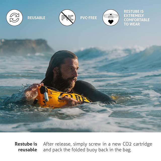 Restube Extreme Wild Swimming Safety Buoy – Open Water Buoyancy Aid for Swimmers, Surfers &amp; Lifeguards with One-Pull Inflatable Mechanism &amp; Whistle for Rough Conditions