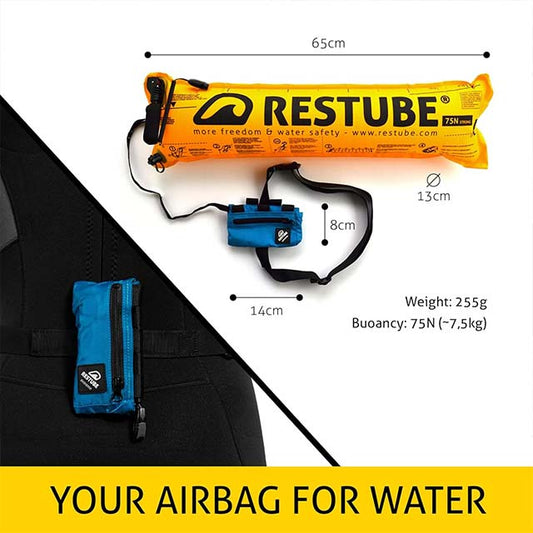 Restube Extreme Wild Swimming Safety Buoy – Open Water Buoyancy Aid for Swimmers, Surfers &amp; Lifeguards with One-Pull Inflatable Mechanism &amp; Whistle for Rough Conditions
