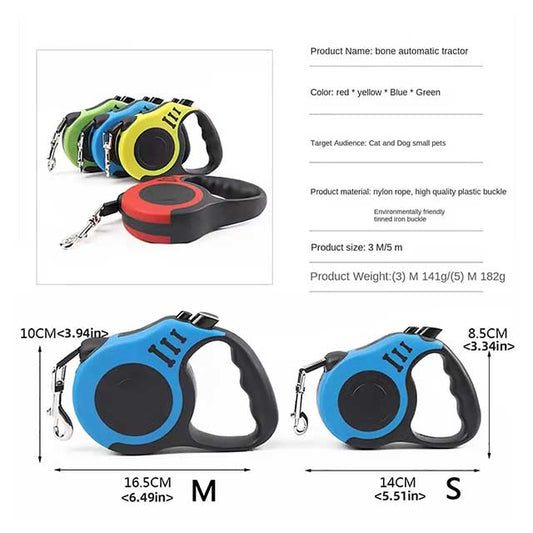 Retractable Dog Leash 3M/5M – Durable Nylon Lead for Small, Medium & Large Dogs or Cats, Automatic & Strong Pet Walking Lead
