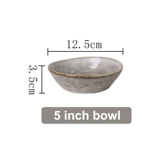Retro Japanese Style Special-Shaped Ceramic Tableware – Elegant Handmade Aesthetic Dinner Plates & Serving Bowls – High-End Creative Dinnerware for Steak, Salad & Pasta – Unique Table Decor (5"/6.5"/8"/8.5" Bowls, 10" Disk, 11" Plate)