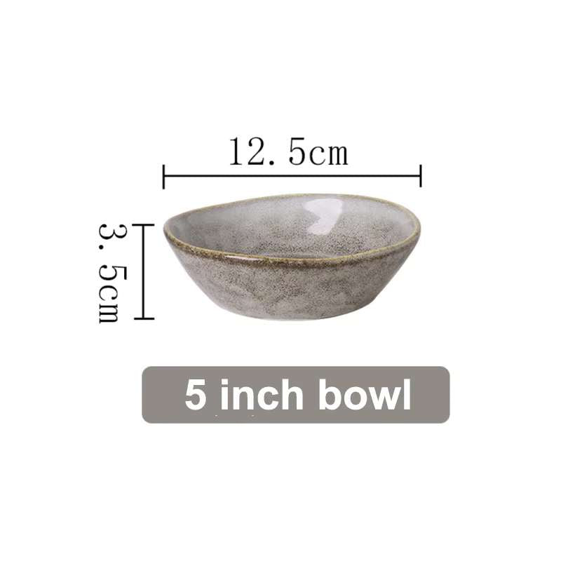 Retro Japanese Style Special-Shaped Ceramic Tableware – Elegant Handmade Aesthetic Dinner Plates & Serving Bowls – High-End Creative Dinnerware for Steak, Salad & Pasta – Unique Table Decor (5"/6.5"/8"/8.5" Bowls, 10" Disk, 11" Plate)