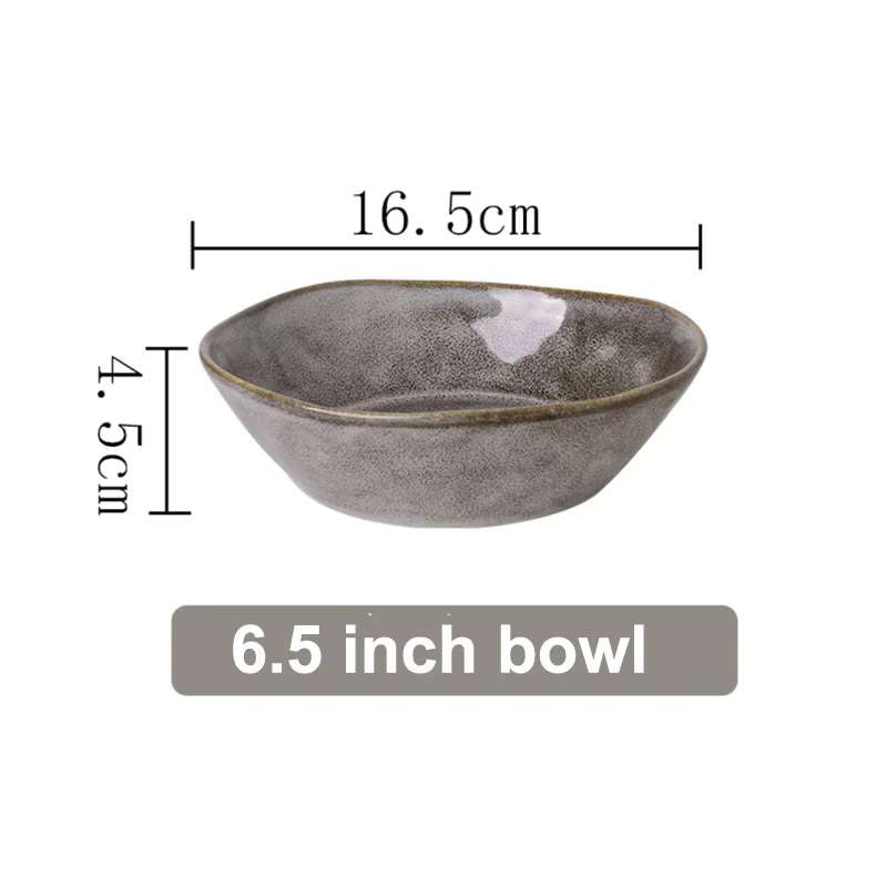 Retro Japanese Style Special-Shaped Ceramic Tableware – Elegant Handmade Aesthetic Dinner Plates & Serving Bowls – High-End Creative Dinnerware for Steak, Salad & Pasta – Unique Table Decor (5"/6.5"/8"/8.5" Bowls, 10" Disk, 11" Plate)