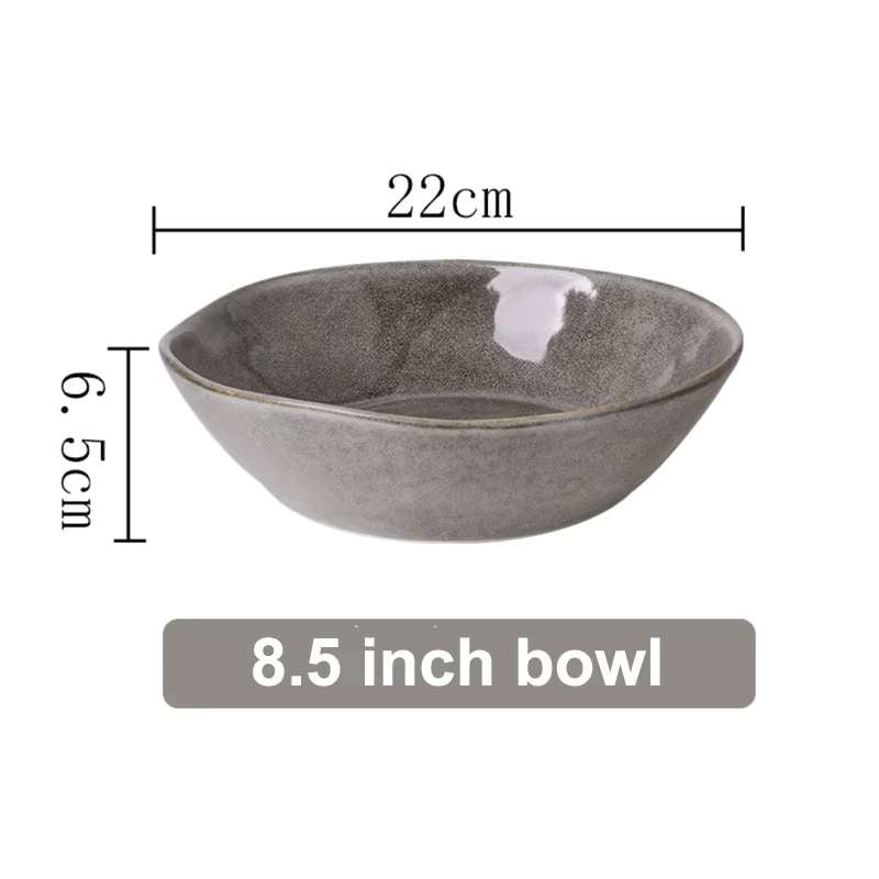 Retro Japanese Style Special-Shaped Ceramic Tableware – Elegant Handmade Aesthetic Dinner Plates & Serving Bowls – High-End Creative Dinnerware for Steak, Salad & Pasta – Unique Table Decor (5"/6.5"/8"/8.5" Bowls, 10" Disk, 11" Plate)
