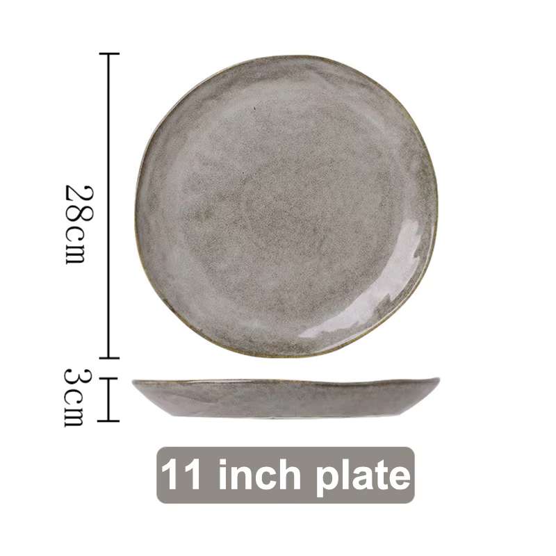 Retro Japanese Style Special-Shaped Ceramic Tableware – Elegant Handmade Aesthetic Dinner Plates & Serving Bowls – High-End Creative Dinnerware for Steak, Salad & Pasta – Unique Table Decor (5"/6.5"/8"/8.5" Bowls, 10" Disk, 11" Plate)
