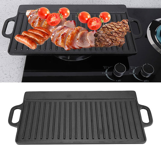 Reversible Cast Iron Grill and Griddle Pan – Double-Sided Non-Stick Baking Tray & Ridged Cooking Plate – Heavy-Duty Bakeware
