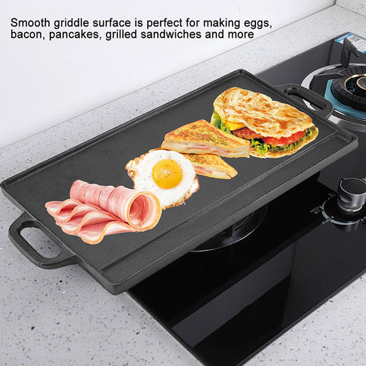 Reversible Cast Iron Grill and Griddle Pan – Double-Sided Non-Stick Baking Tray & Ridged Cooking Plate – Heavy-Duty Bakeware