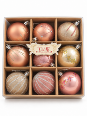 9-Piece Christmas Bauble Ornament Set – Pink, Rose Gold & Champagne Glitter Tree Decorations