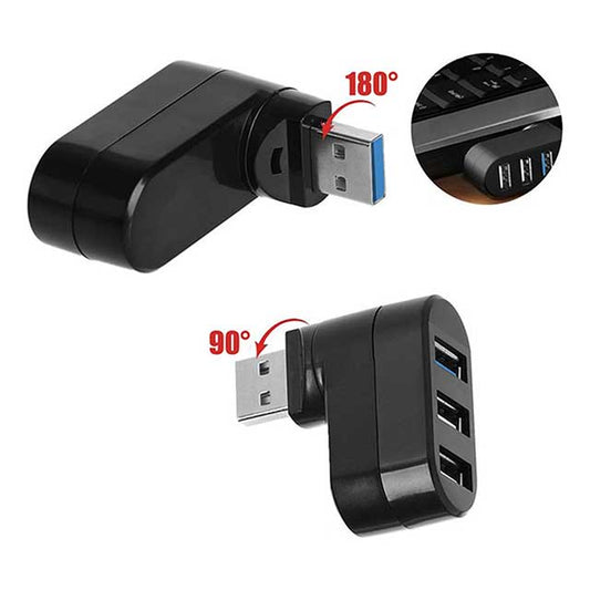 Rotatable USB Hub Splitter – 3-Port USB 2.0/3.0 Adapter with 90°/180° Swivel Design | Plug & Play, Hot Swap Supported USB Expander for Laptop & PC