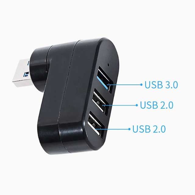 Hub USB rotatif – Adaptateur USB 2.0/3.0 à 3 ports avec conception pivotante à 90°/180° | Plug &amp; Play, compatible avec le branchement à chaud, pour ordinateur portable et PC