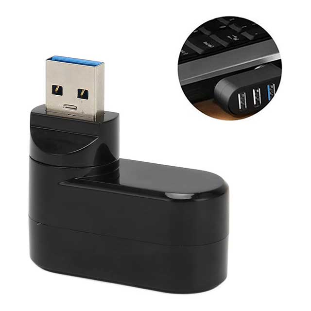 Rotatable USB Hub Splitter – 3-Port USB 2.0/3.0 Adapter with 90°/180° Swivel Design | Plug & Play, Hot Swap Supported USB Expander for Laptop & PC