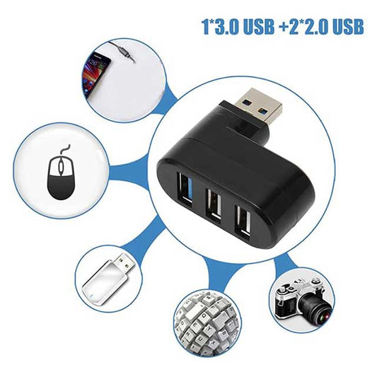 Rotatable USB Hub Splitter – 3-Port USB 2.0/3.0 Adapter with 90°/180° Swivel Design | Plug & Play, Hot Swap Supported USB Expander for Laptop & PC