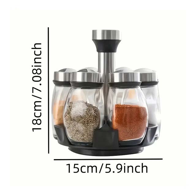 360° Rotating Single & Double-Layer Spice Storage Rack Tower Set with 6/12 Glass Spice Jars for Kitchen Cabinet & Countertop Organization