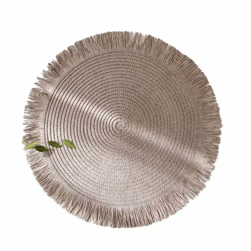 (38 CM) Round Braided Fringe Placemats – Hand-Woven Non-Slip Table Mats & Heat-Insulated Tea Cup Pads for Dining Table Decor