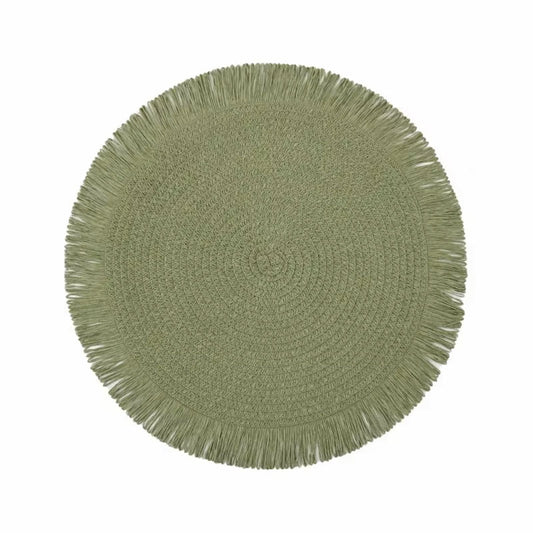 (38 CM) Round Braided Fringe Placemats – Hand-Woven Non-Slip Table Mats & Heat-Insulated Tea Cup Pads for Dining Table Decor