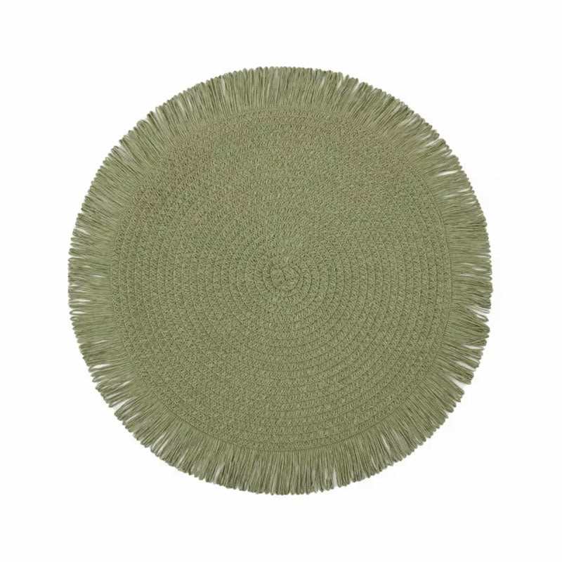 (38 CM) Round Braided Fringe Placemats – Hand-Woven Non-Slip Table Mats & Heat-Insulated Tea Cup Pads for Dining Table Decor