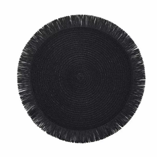 (38 CM) Round Braided Fringe Placemats – Hand-Woven Non-Slip Table Mats & Heat-Insulated Tea Cup Pads for Dining Table Decor