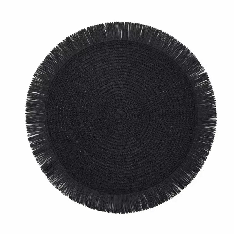 (38 CM) Round Braided Fringe Placemats – Hand-Woven Non-Slip Table Mats & Heat-Insulated Tea Cup Pads for Dining Table Decor
