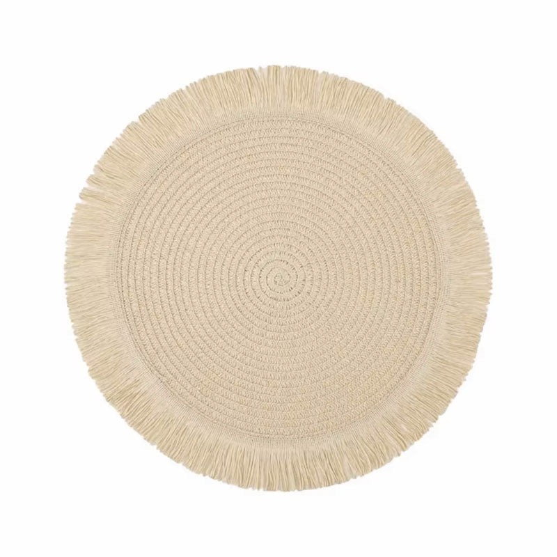 (38 CM) Round Braided Fringe Placemats – Hand-Woven Non-Slip Table Mats & Heat-Insulated Tea Cup Pads for Dining Table Decor