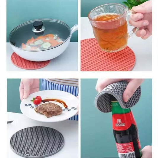 Round Heat-Resistant Silicone Mat – Non-Slip Drink Coasters & Thickened Pot Holder Placemat
