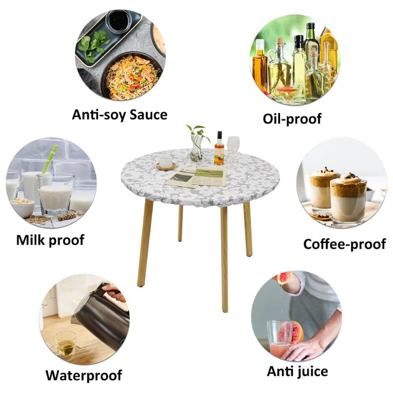 Nappe ronde imperméable en PVC avec bords élastiques – Housse de protection anti-huile et anti-éclaboussures – Nappe ajustée pour mariages, cuisines et fêtes en plein air