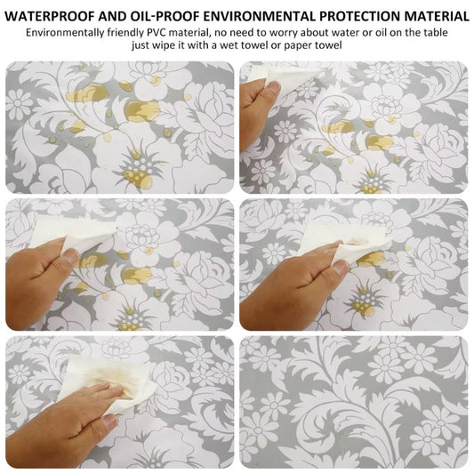 Round Waterproof PVC Tablecloth with Elastic Edges – Oil-Proof & Spill-Proof Protective Cover – Fitted Table Overlay for Weddings, Kitchens, and Outdoor Parties