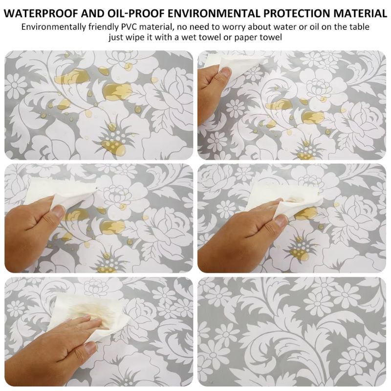 Round Waterproof PVC Tablecloth with Elastic Edges – Oil-Proof & Spill-Proof Protective Cover – Fitted Table Overlay for Weddings, Kitchens, and Outdoor Parties
