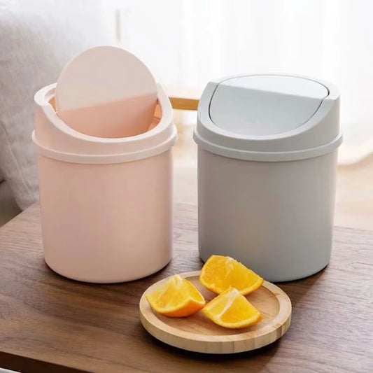 Mini Desktop Trash Can with Press-Top Lid – Small Portable Waste Bin for Bedroom, Office, and Vanity – Sleek Workspace Garbage Tube & Storage Box
