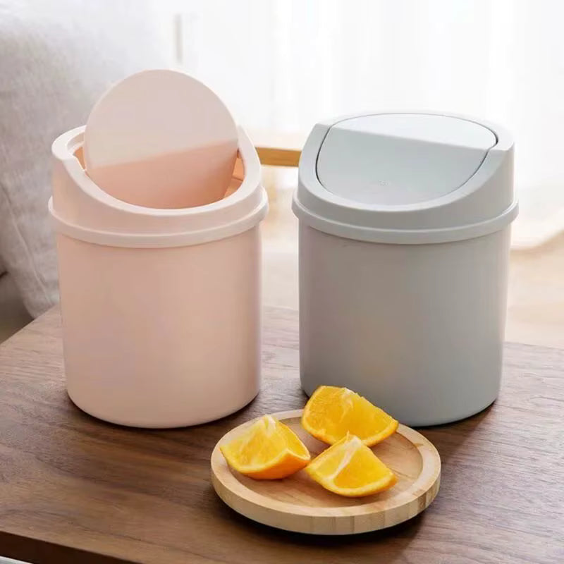 Mini Desktop Trash Can with Press-Top Lid – Small Portable Waste Bin for Bedroom, Office, and Vanity – Sleek Workspace Garbage Tube & Storage Box