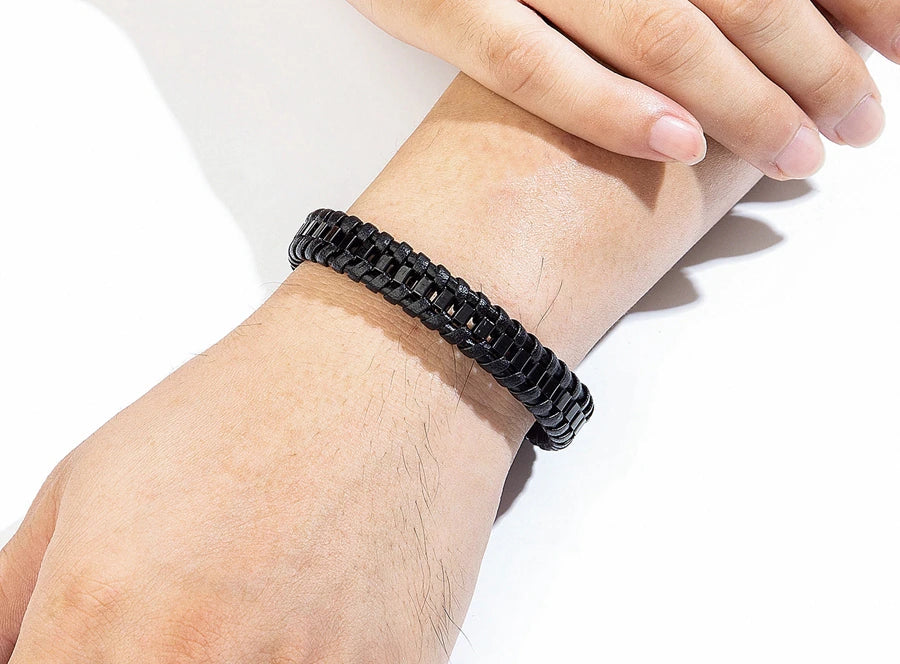 Bracelet homme en cuir noir tressé (EGBT108)