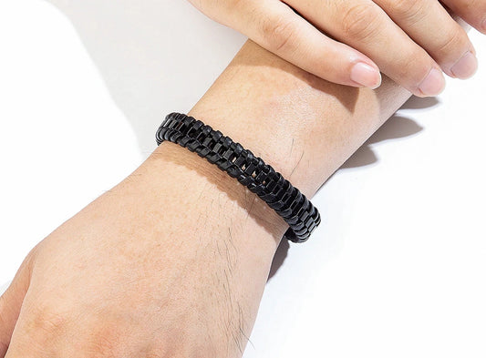 Braided Rope Woven Black Leather Men Bracelet (EGBT108)