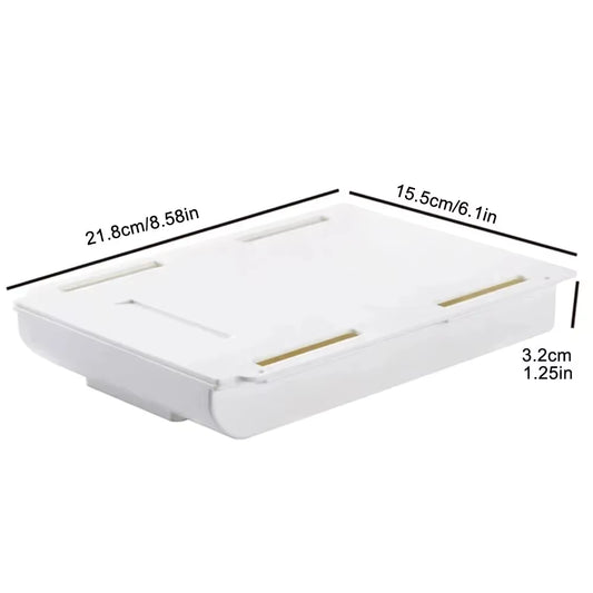 Hidden Under-Desk Storage Drawer – Self-Adhesive Slide-Out Organizer – Plastic Stationery & Cosmetics Tray for Home Office – Simple Sundries Holder (Gray/White)