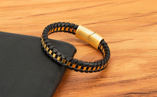 Braided Rope Woven Black Leather Men Bracelet (EGBT108)