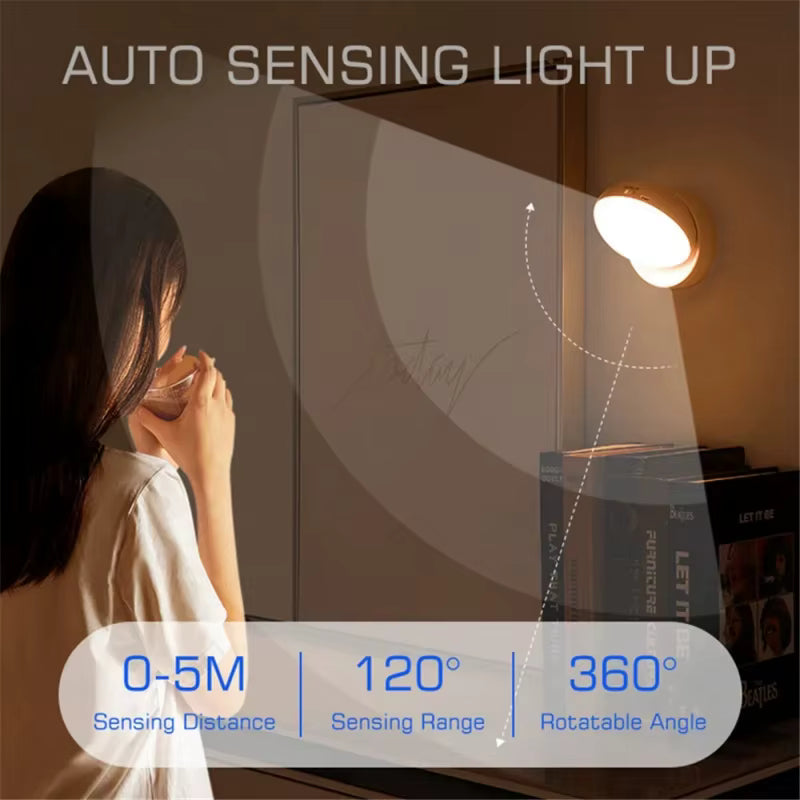 مصباح ليلي LED بمستشعر حركة – مصباح استشعار ذكي قابل لإعادة الشحن عبر USB – إضاءة لاسلكية أسفل الخزانة وخزانة الملابس (ضوء أبيض/دافئ)