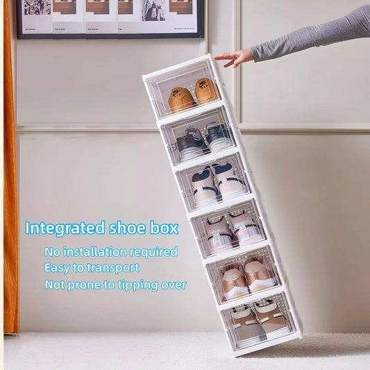 3/6 Tier Foldable Shoe Storage Box – Transparent Stackable Sneaker Organizer – Dustproof Folding Shoe Cabinet & Rack Shelf
