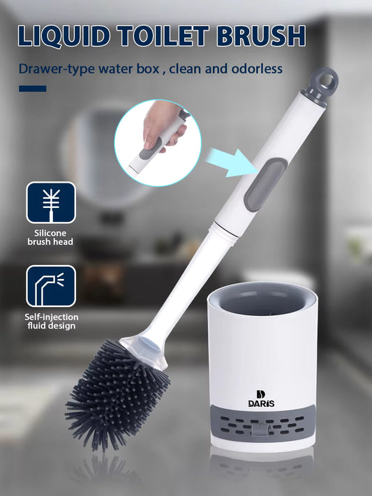 Water Spray Silicone Toilet Brush – 40cm Long Handle Refillable Scrubber – Wall-Mounted Breathable TPR Brush for Deep WC Cleaning