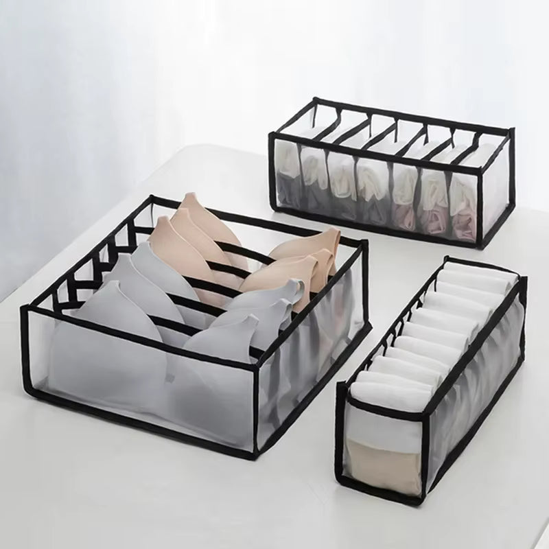 Ensemble de 3 Organiseurs de Rangement – Organiseurs de Placard Pliables pour Soutiens-Gorge, Chaussettes, Culottes et Accessoires (6, 7 et 11 Compartiments)