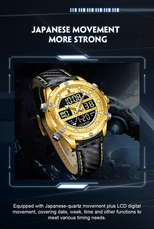 NAVIFORCE Digital x Analog Black Leather Men Watch (NF9194)