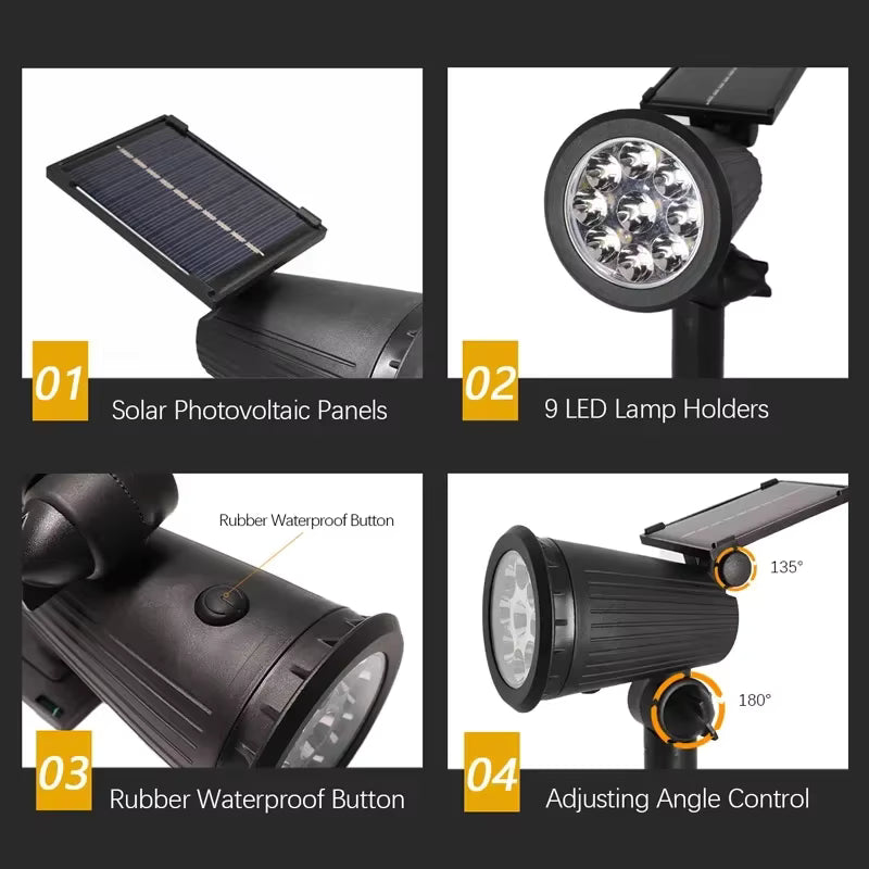 مصابيح سبوت LED تعمل بالطاقة الشمسية للمناظر الطبيعية - مصابيح خارجية تعمل بالطاقة الشمسية مقاومة للماء بمعيار IP65 للحديقة والعشب والفناء والممر (ألوان متعددة / أبيض / أبيض دافئ)