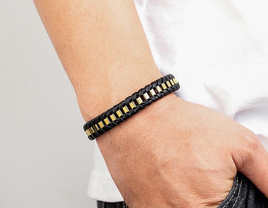 Bracelet homme en cuir noir tressé (EGBT108)