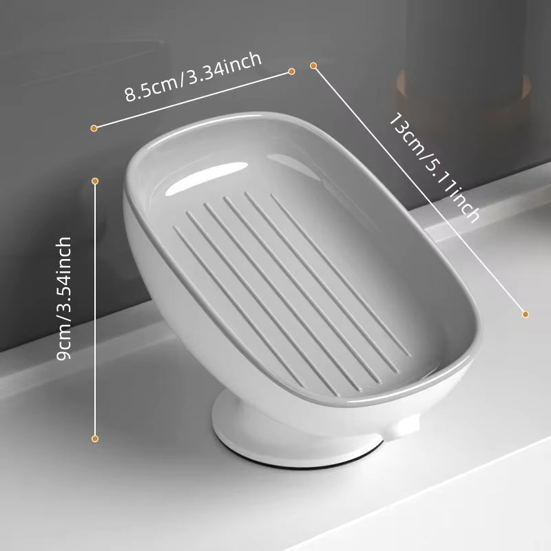 Porte-savon super ventouse avec drainage automatique – Support mural de savon de salle de bain et égouttoir à éponge de cuisine – Récipient à savon amovible sans perçage – Accessoires de salle de bain à forte ventouse (Blanc / Bleu)