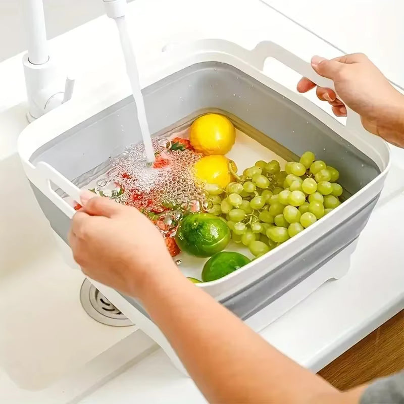 Seau pliant en silicone avec bouchon de vidange – Bassine portable pour le camping, la pêche et les pique-niques