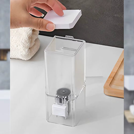 Manual Press Soap Dispenser – Wall-Mounted Traceless Disinfectant Bottle – Transparent Liquid Storage for Bathroom & Kitchen (Perforation-Free)