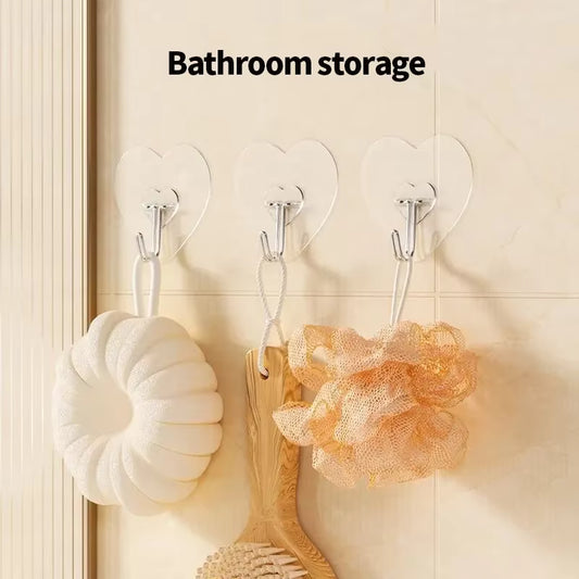 Heart-Shaped Transparent Hooks – Self-Adhesive "Love" Wall Hangers – Non-Punching Plastic Hooks for Keys, Towels, and Jewelry – Multi-Purpose Decorative Storage